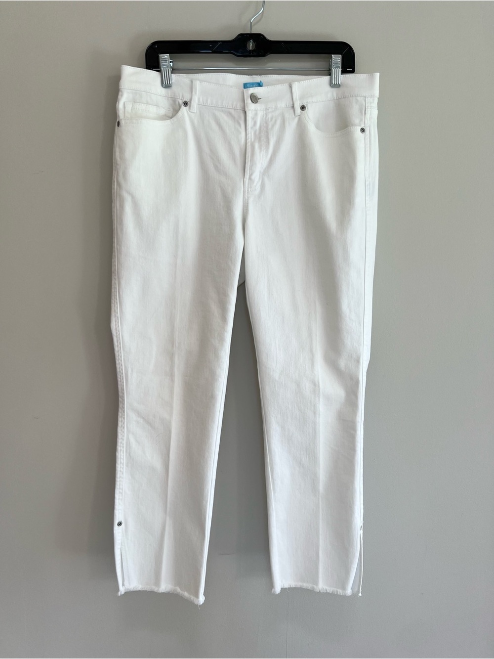J. McLaughlin Teagan Cropped Straight Leg Split Ankle Raw Hem White Jeans, sz 12